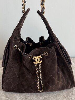 Authentic Chanel Small 25 in Brown Suede